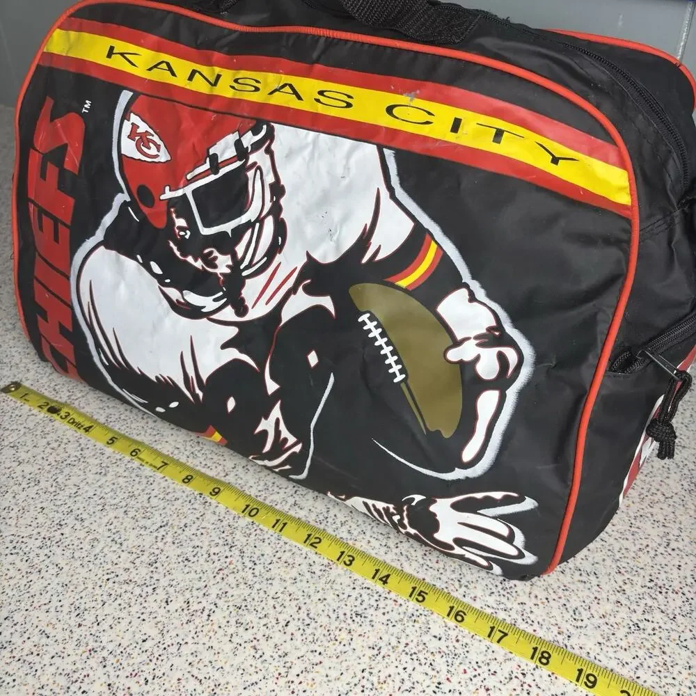 Vintage 90s KANSAS CITY CHIEFS Football Duffle Gym Bag Carry-On Handle Strap NFL